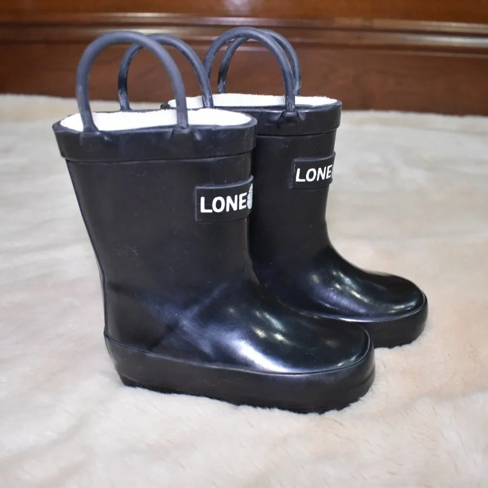 Kids Black Rain Boots Size 4 BPA Free Rubber Waterproof